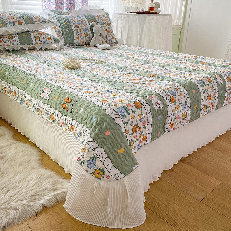 Chiffon Lace Quilting Double Bed Spread Princess Style Cotton Sandwich Queen Bedspread Home Comfortable Bed Cover Not Pillowcase