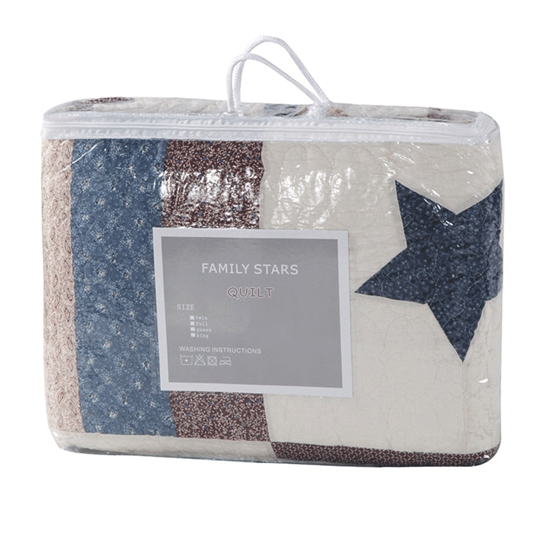 Double Bed Cotton Printed Patchwork Pentagram Set Of 3 Quilted Quilt Light Quilt Pillowcase