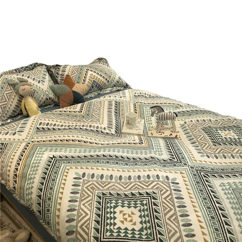 Simple Nordic Bed Four-Piece Set All Cotton Pure Cotton Quilt Cover Bohemian Style 1.5 M1.8 M Apartment Fitted Sheet