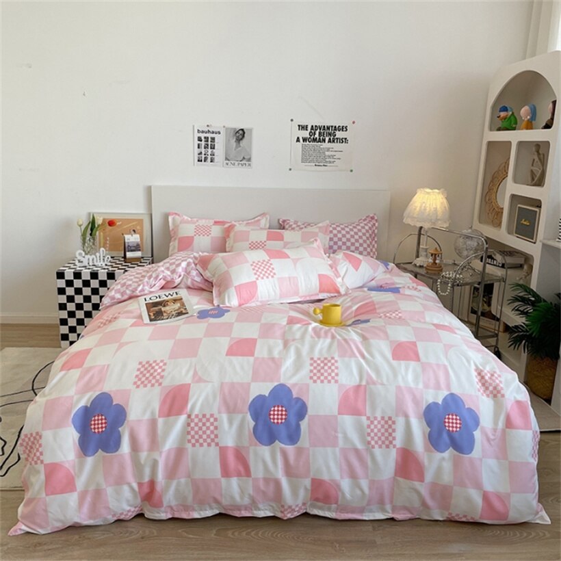 Dreamreal Floral Bedding Set with Duvet Cover 30 Colors Duvet Cover Fitted Sheet Pillowcase Luxurious Satin