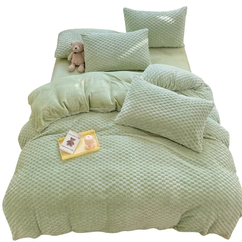 New Milk Velvet Bedding Set Thickened Bean Velvet Warm Four Piece Sets Quilt Cover Bed Linen Pillowcase Queen King Bedroom Decor