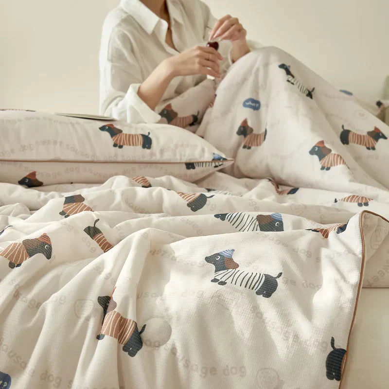 Summer Quilt  Class A Knitted Aerobic Cotton Printed Soybean Quilt Summer Bedspread Home Textiles