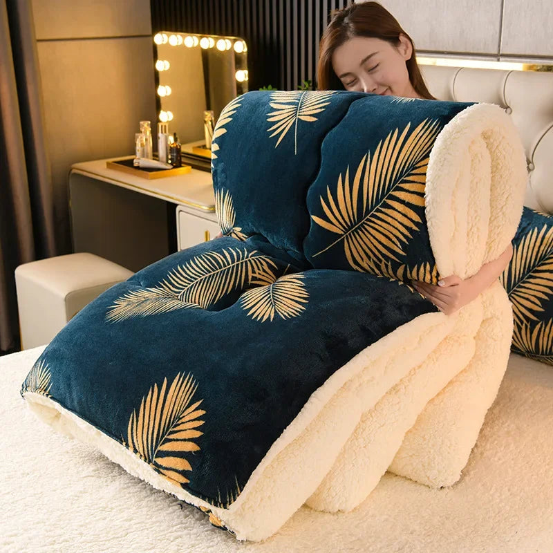 New Snowflake Velvet Warm Printed Winter Quilt Thick Double-sided Velvet with Quilt Core Student Quilt Single Double Quilt