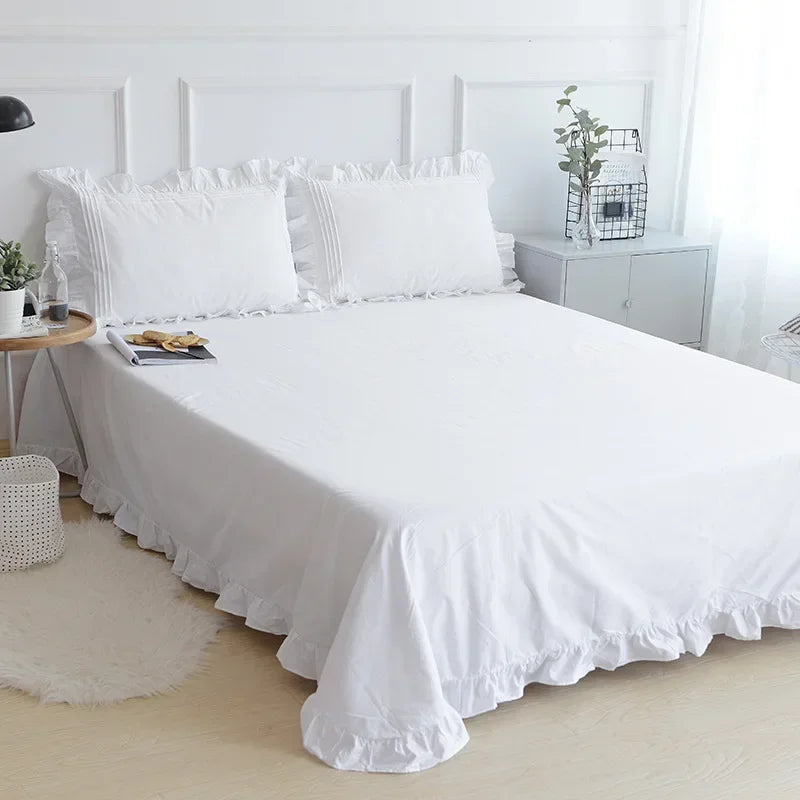 White Flat Sheet Thickened 100% Cotton Bedding Sheets queen Lotus Leaf Flat Bed Sheet Duvet cover and pillowcases quilt case