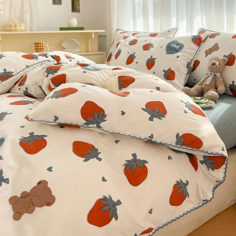 Fresh Botanical Floral Bedding Set for Kids and Adults, Leaves, Flower Duvet Cover, Pillowcases, Soft Washed Cotton, Home Textil