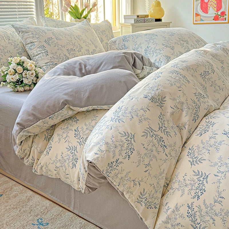 2025 Washed Cotton Double Yarn Single Quilt Cover Simple Wind Ins Wind Small Floral Korean Version Duvet Skin Friendly Bedding