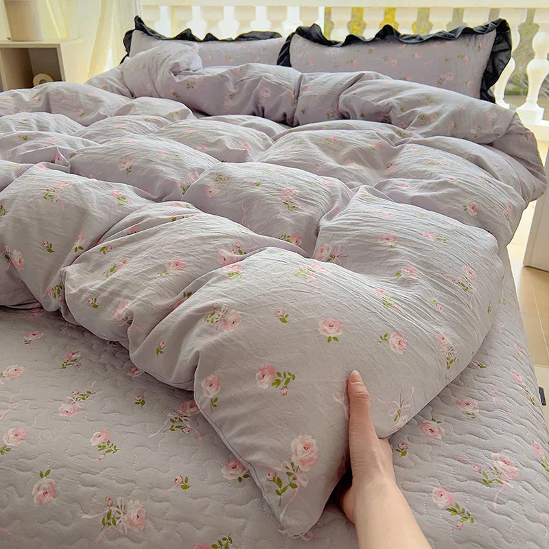 2025 new soft waxy waxy wash quilt cover Knitted double layer single bed sheet Little fresh polka dot bedding