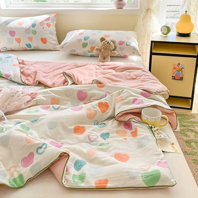 Summer Quilt Air Conditioning Quilt Flower Girl Heart Class A  Double Layer Yarn Summer Cool  Soft Machine Washable