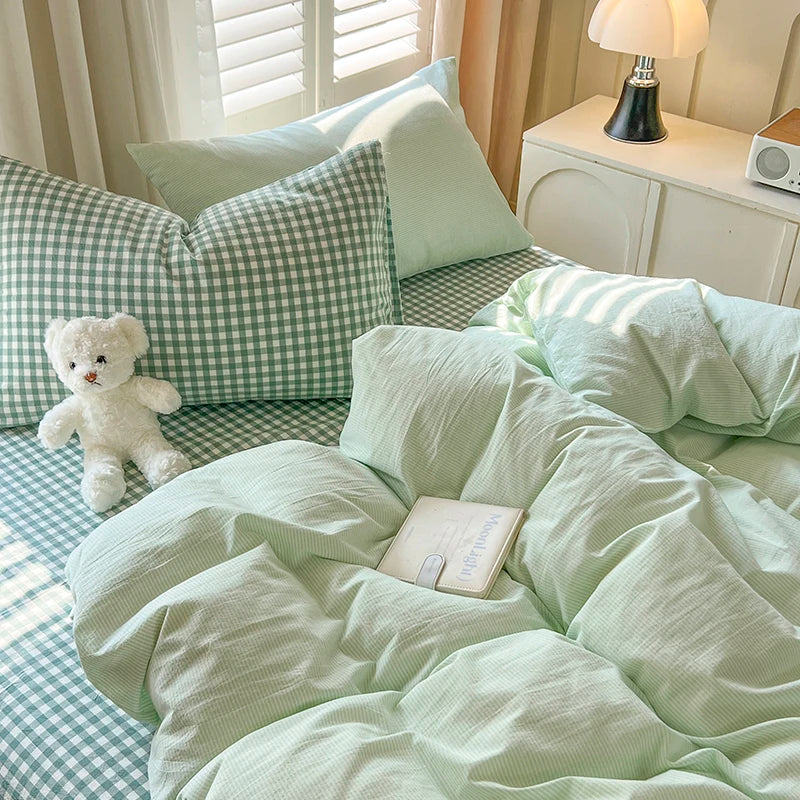 4 New Lattice Duvet Cover Set with Sheet Pillowcases No Filling Warm Bed Linen Twin Full Queen Size Grid Home Bedding Set