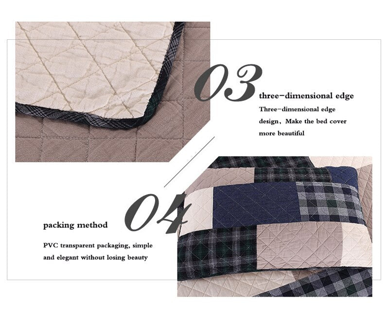 Double Bed Dyed Cotton Patchwork 3 Piece Quilted Quilt Light Quilt Pillowcase Free Shipping