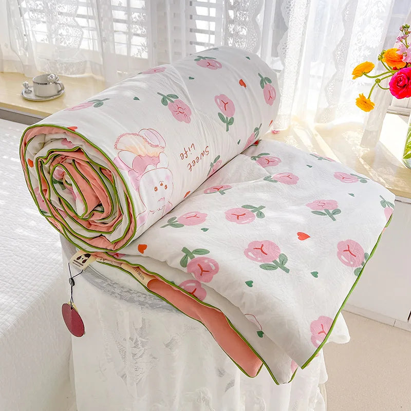 Quilt Double Layer Yarn Soybean Fiber Mother And Baby Grade Soft Glutinous Summer Cool Quilt Comfortable Breathable Home Textile