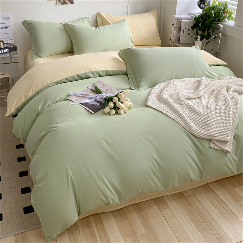 Brushed Washed Cotton Bed Set Flat Sheet Pillowcases Quilt Cover Bed Linen Peach Duvet Covers For Girls