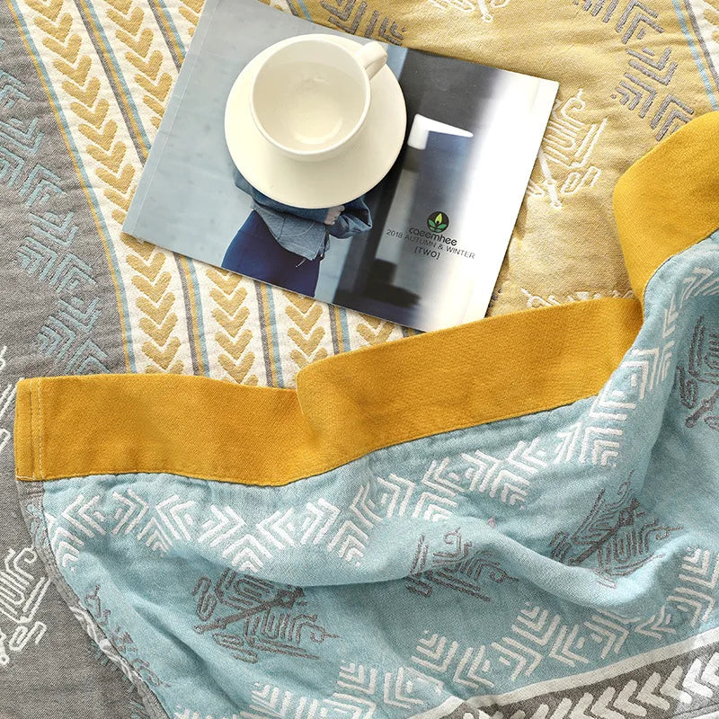 Textile City 5 Layer Yarn Cotton Towel Thread Blanket Double Blanket Bedspr Gauze Cover Air Condition Quilt for Summer 200x230