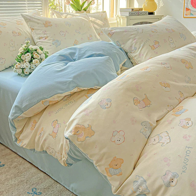 2025 Washed Cotton Double Yarn Single Quilt Cover Simple Wind Ins Wind Small Floral Korean Version Duvet Skin Friendly Bedding