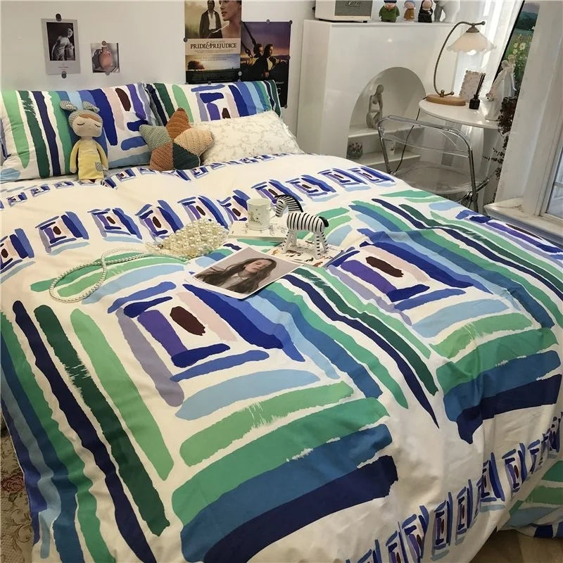 Fashion Style Pink Bedding Set Soft Flower Duvet Cover Pillowcase Bed Flat Sheet Set For Girl Women Twin Full Queen Bedclothes