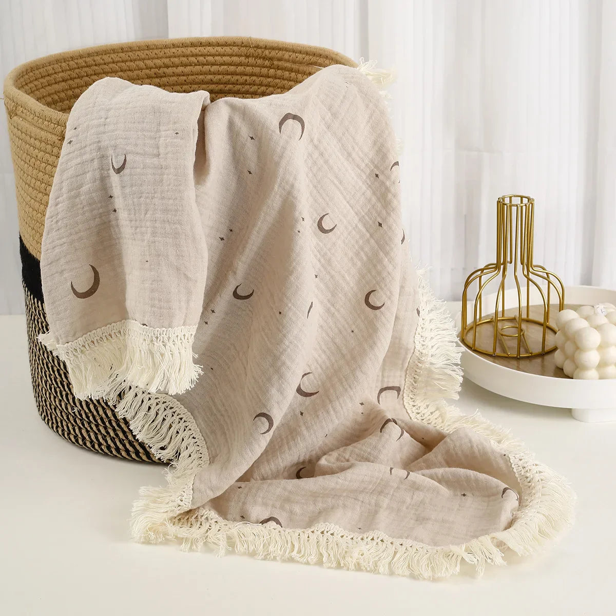 Cotton Muslin Swaddle Blankets for Newborn Baby Tassel Receiving Blanket New Born Swaddle Wrap Infant Sleeping Quilt Bed Cover