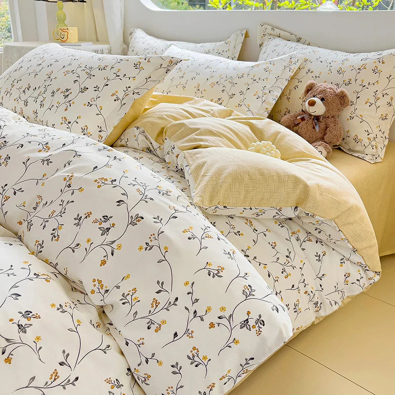 2025 Hot Flora Style Bedding Set Princess Printed Four Piece Set Flowers  Bed Sheet Set Duvet Cover Queen King Size Home Decor