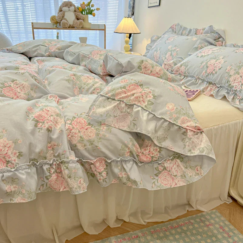 Fresh Botanical Floral Bedding Set for Kids and Adults, Leaves, Flower Duvet Cover, Pillowcases, Soft Washed Cotton, Home Textil