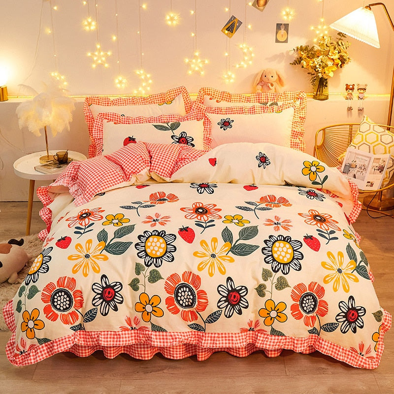 Duvet Cover kawaii Bedding Set Twin Size Flower Quilt Cover 150x200 High Quality Skin Friendly Fabric Bedding Cover