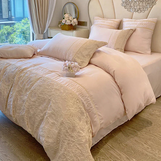 4pcs Class A High-end Long-staple Cotton Thickened Brushed Embroidery Quilt Cover Flat/fitted Bed Sheet European Bedding Set