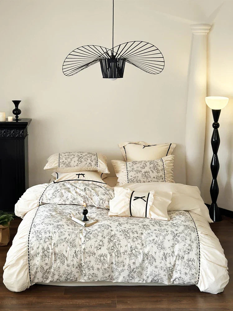 Winter 100% Cotton Korean Princess  Bedding Set Thickened Retro French Duvet Cover Sets Flower Bed Skirt  Skin-friendly Fabrics