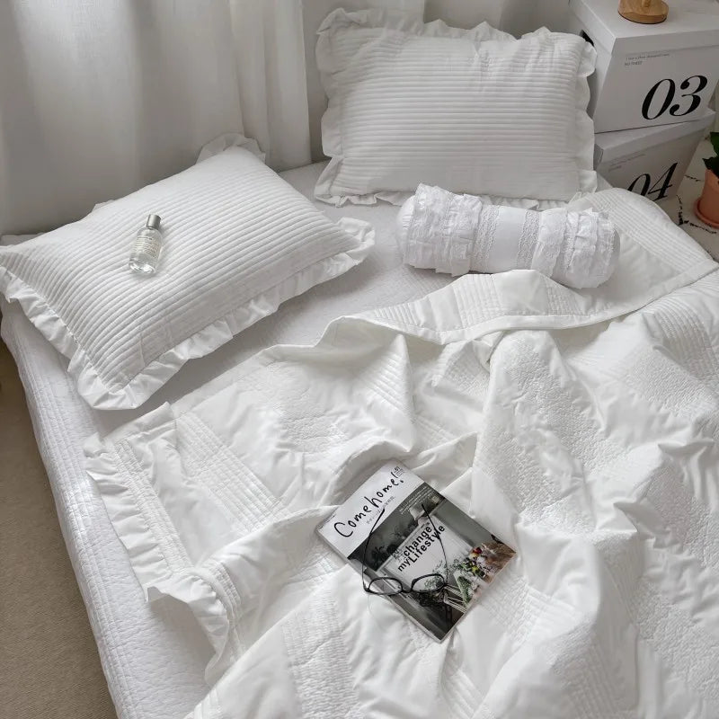 4 New Korean Chiffon Summer Quilt Three Piece Set Air-condition Quilt Kids Adult Quilts Polyester Washable Home Use