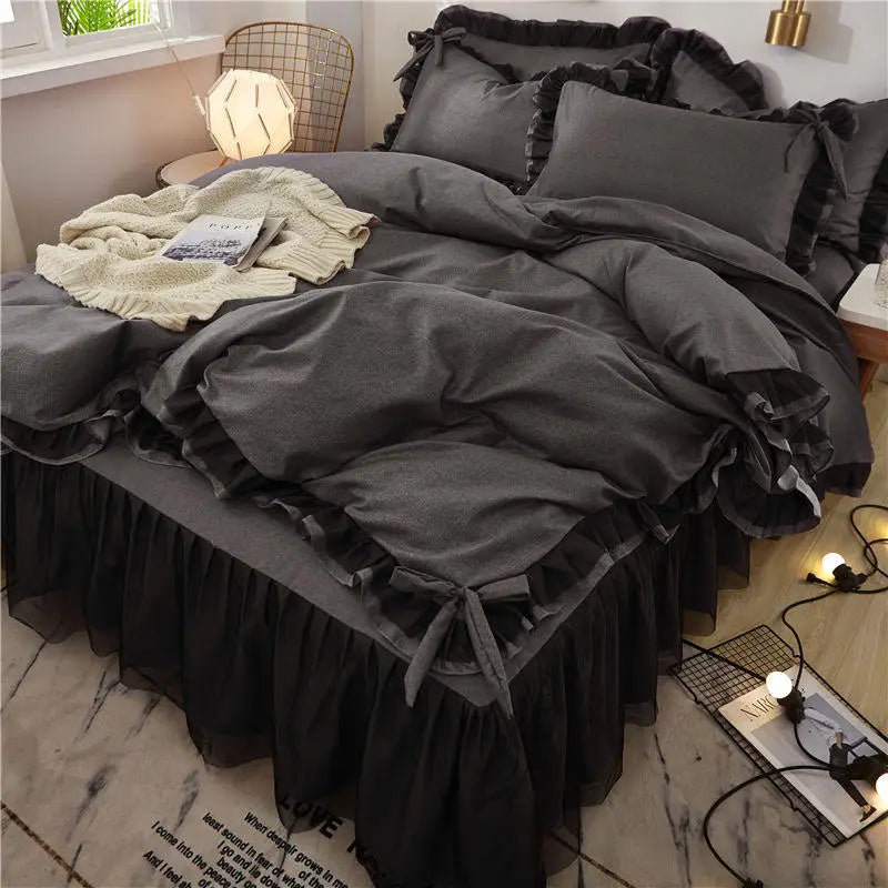 Luxury Princess Bedding Sets Kawaii Bed Skirt Sheet and Pillowcase Bed Comforter Set Girls Duvet Cover 4pcs Set Home Decoration