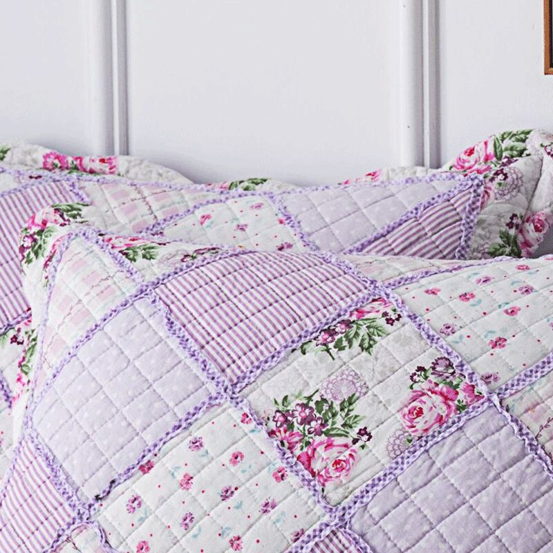 Single Double Bed 100%Cotton Purple 3pcs Printed Quilted Quilt Pillowcase Free Shipping lençol de cama casal أسرّة