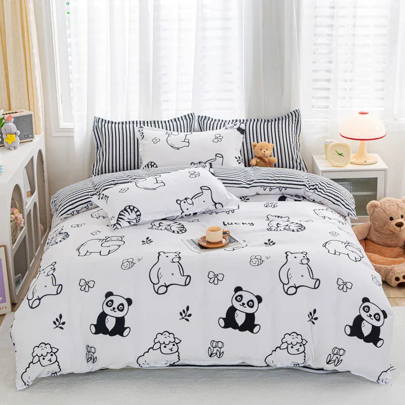 Cartoon Print Home Bedding Set Simple Fresh Comfortable Duvet Cover Set with Sheet Comforter Covers Pillowcases Bed Linen