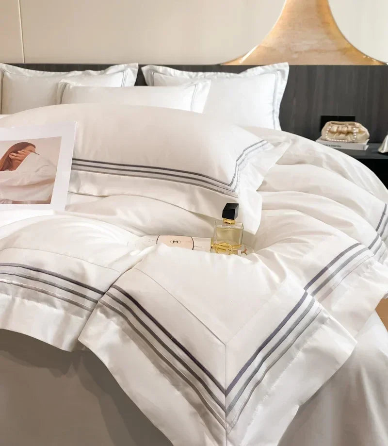 1Set 200S Luxury 100% Cotton Hotel Style Bedding Set Pure Cotton Duvet Cover Fitted sheets Style  Pillowcase