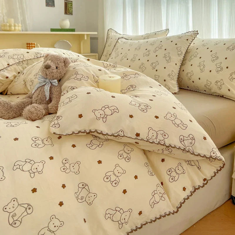 Fresh Botanical Floral Bedding Set for Kids and Adults, Leaves, Flower Duvet Cover, Pillowcases, Soft Washed Cotton, Home Textil