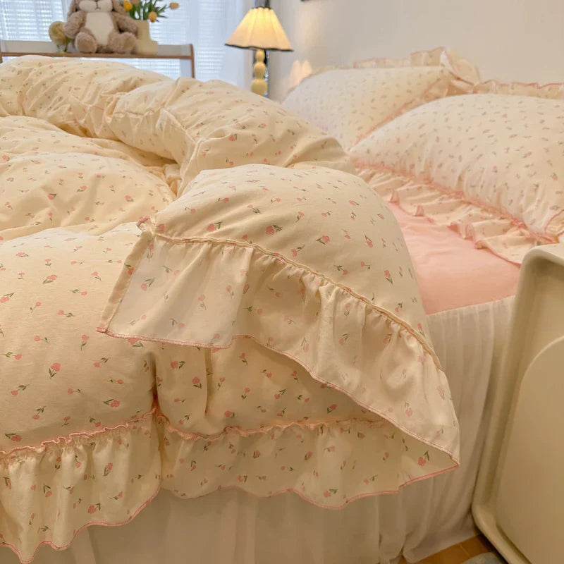 Fresh Botanical Floral Bedding Set for Kids and Adults, Leaves, Flower Duvet Cover, Pillowcases, Soft Washed Cotton, Home Textil