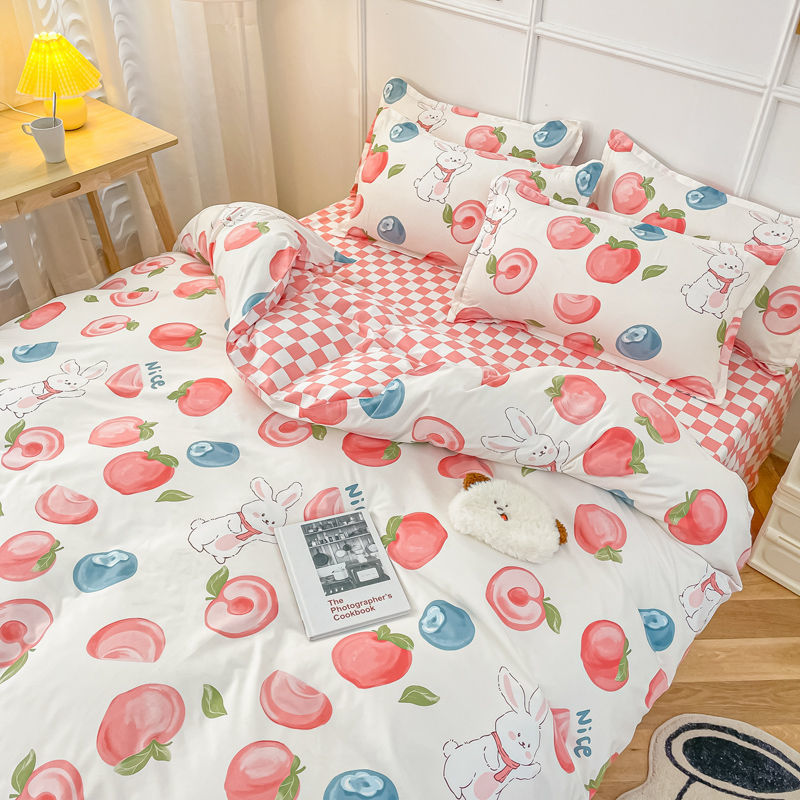 Cute Bear Bedding Set Girls Boys Kids Single Double Size Flat Sheet Duvet Cover Pillowcase Bed Linens White Blue Home Textile