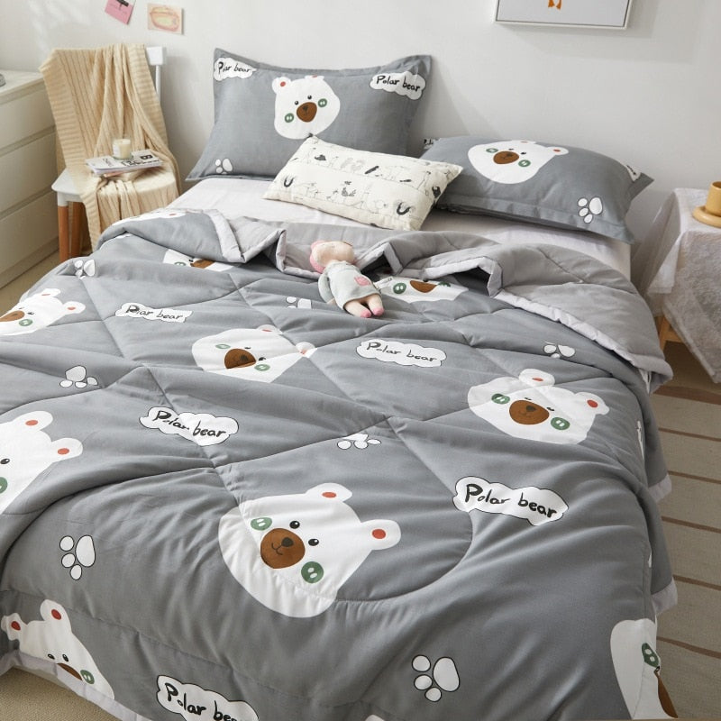 Cute Space Bear Printed Spring Summer Comforter Adults Children Soft Breathable Quilting Quilt Single Double Bed Blanket Quilts