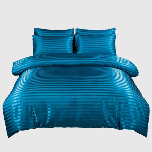 Nordic Simple Solid Color Pillowcase Jacquard Satin Strip Microfiber Fabric Sheet Set Room Decor Luxury Bedding Sets