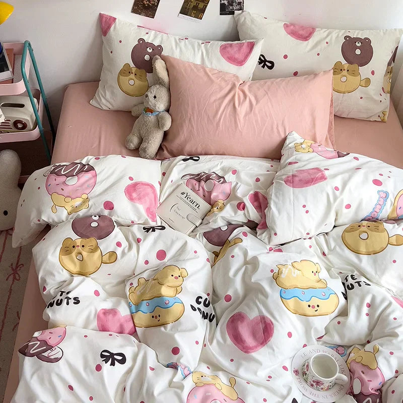Bed Linen Bedding Set A-Class Washed Cotton Four-Piece Bed Sheets Set Comfort Sets Solid  Couple Bed Quilt Cover Home Textile