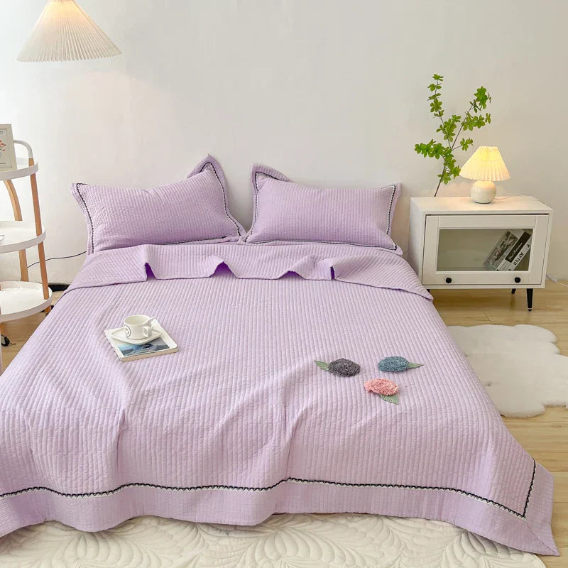 1/3Pc Korean Princess Elegant Handmade Flowers Embroidery Quilted Summer Quilt Bedspread Air-conditioning Skin-friendly Blanket