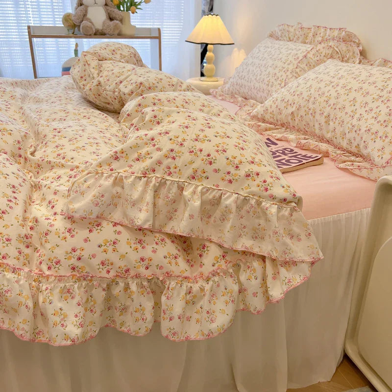 Fresh Botanical Floral Bedding Set for Kids and Adults, Leaves, Flower Duvet Cover, Pillowcases, Soft Washed Cotton, Home Textil