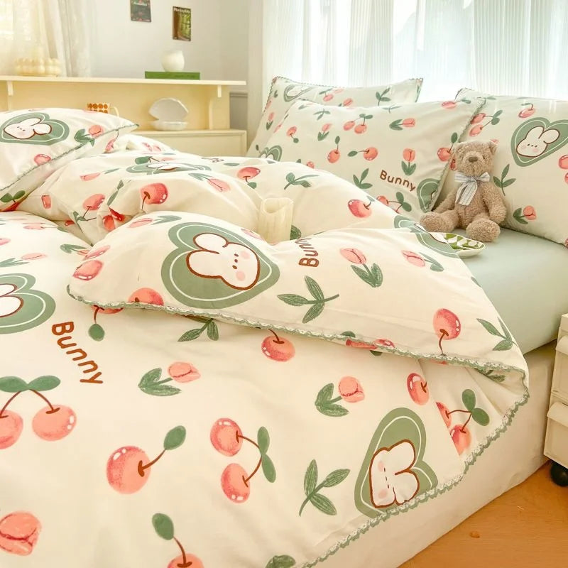 Fresh Botanical Floral Bedding Set for Kids and Adults, Leaves, Flower Duvet Cover, Pillowcases, Soft Washed Cotton, Home Textil