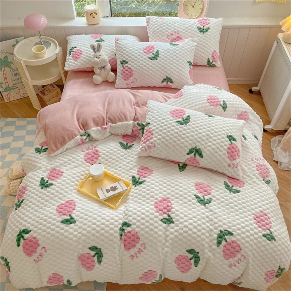 New Milk Velvet Bedding Set Thickened Bean Velvet Warm Four Piece Sets Quilt Cover Bed Linen Pillowcase Queen King Bedroom Decor