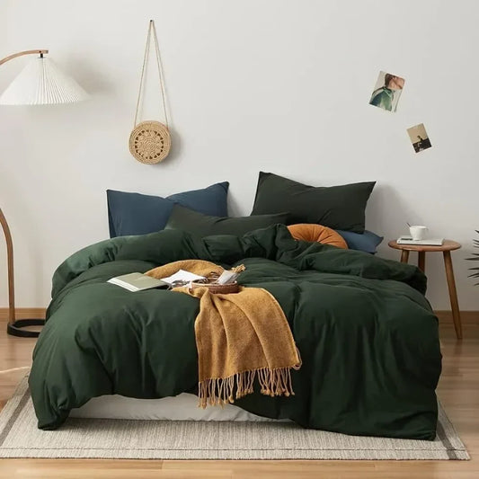 Dark Green Duvet Cover 100% Jersey Knit Cotton Duvet Cover Queen Olive Green Comforter Bedding Quilt Cover with 2 Pillowcases