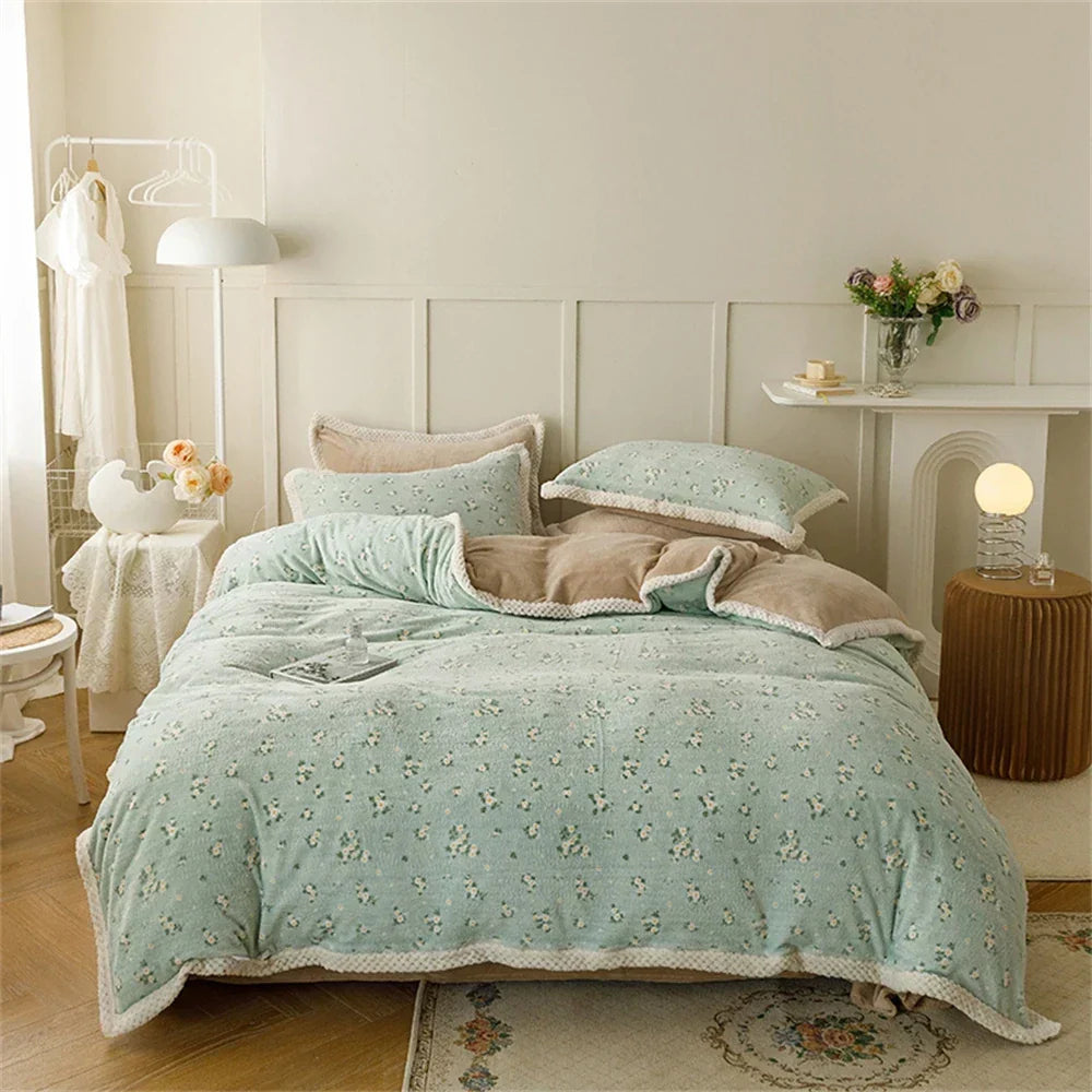 Milk Velvet Bedding Set Thicken Bound Edge High Weight Winter Warm Four Piece Set Quilt Cover Bed Linen Pillowcase Bedroom Decor