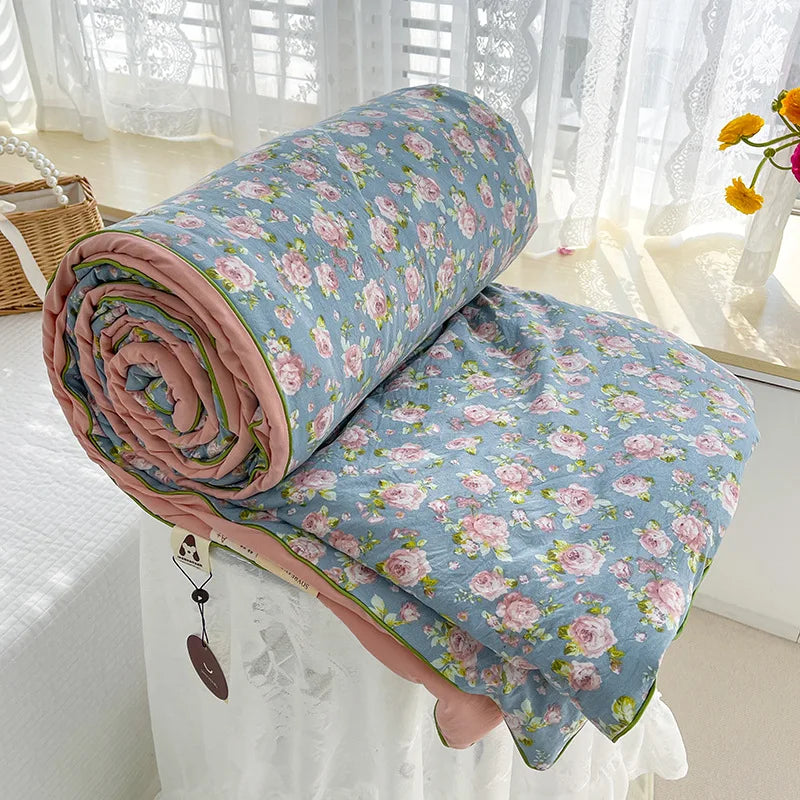 Quilt Double Layer Yarn Soybean Fiber Mother And Baby Grade Soft Glutinous Summer Cool Quilt Comfortable Breathable Home Textile