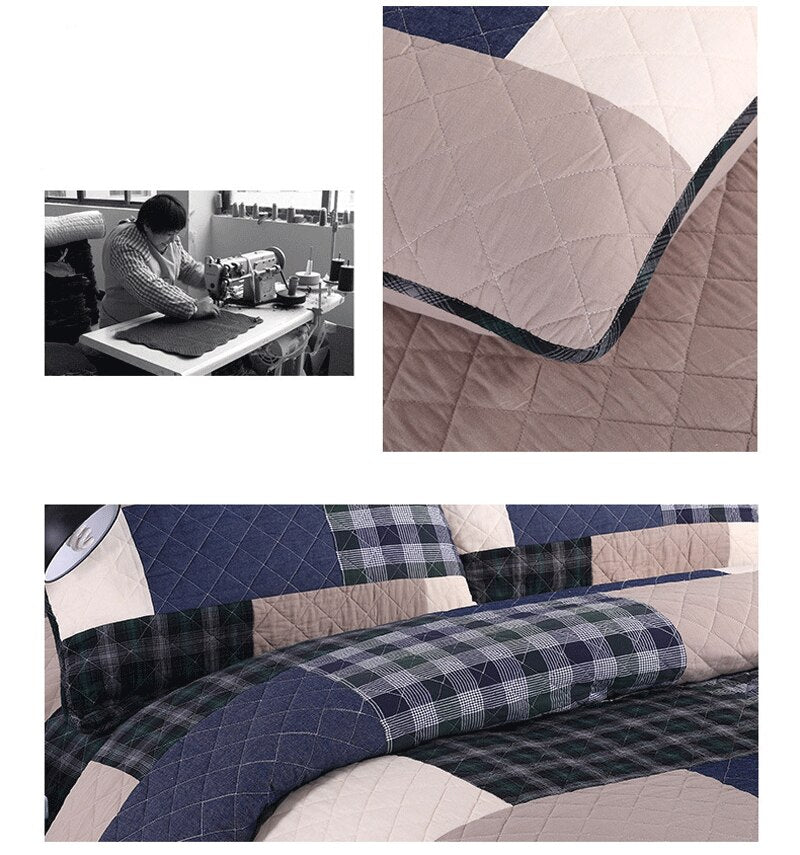 Double Bed Dyed Cotton Patchwork 3 Piece Quilted Quilt Light Quilt Pillowcase Free Shipping