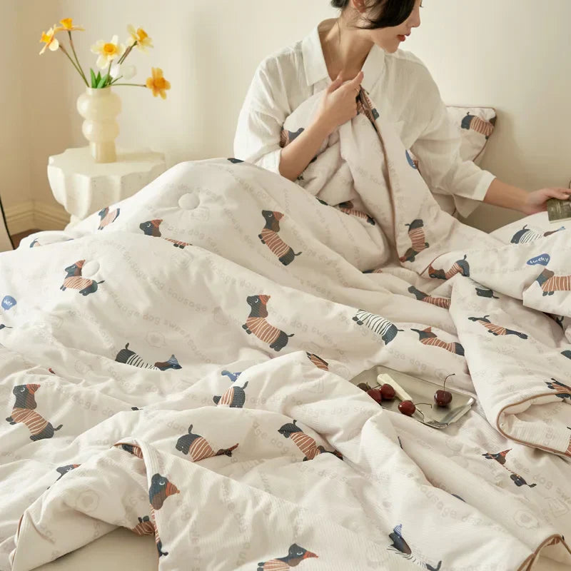 Summer Quilt  Class A Knitted Aerobic Cotton Printed Soybean Quilt Summer Bedspread Home Textiles