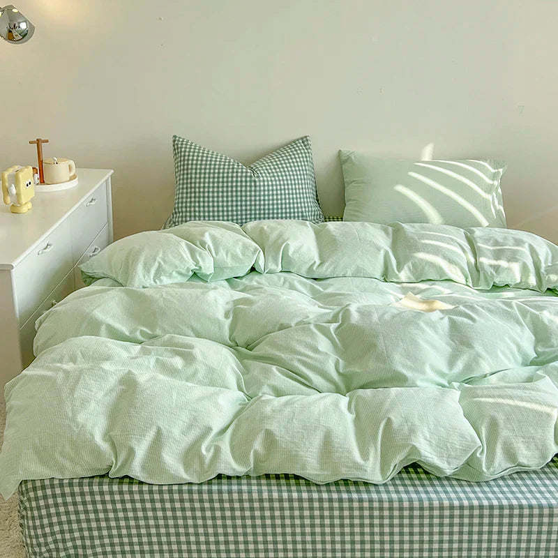 Japanese Simple Stripe Quilt Cover Washed Cotton Bed Sheet Pillowcase Twin Full Queen Bed Linen Adult Duvet Cover Set No Filler
