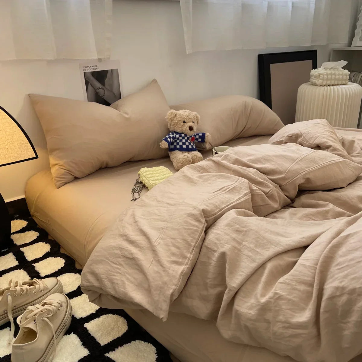 Fashion Style Pink Black Bedding Set Soft Flower Duvet Cover Pillowcase Bed Flat Sheet Set For Girl Double Queen King Bedclothes