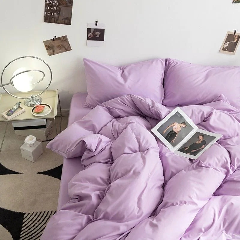 Fashion Solid Color Bedding Set Soft Sheet Duvet Cover Pillowcase Girls Adult Bedspread Queen Full Size Quilt Cover No Filler 02