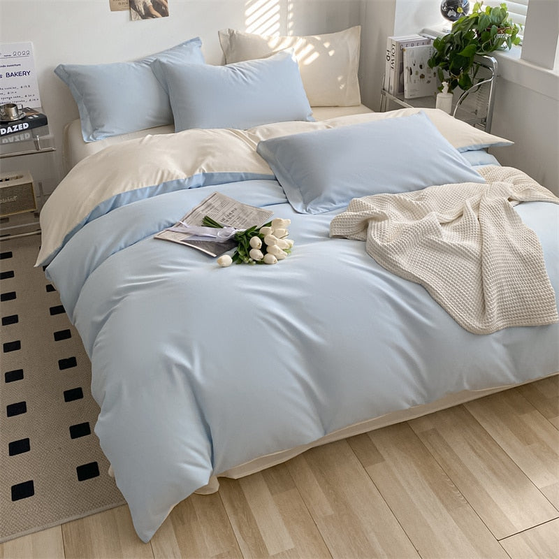 Brushed Washed Cotton Bed Set Flat Sheet Pillowcases Quilt Cover Bed Linen Peach Duvet Covers For Girls