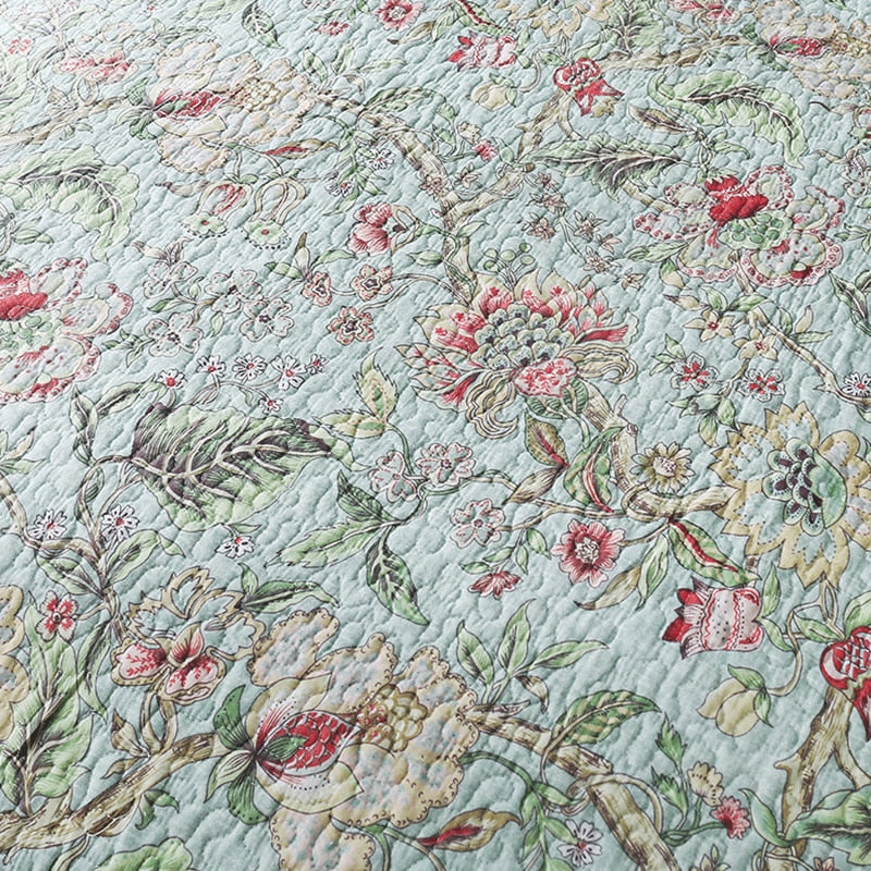 Double Bed 100% Cotton Plants And Flowers 3pcs Printed Quilted Quilt Pillowcase Free Shipping
